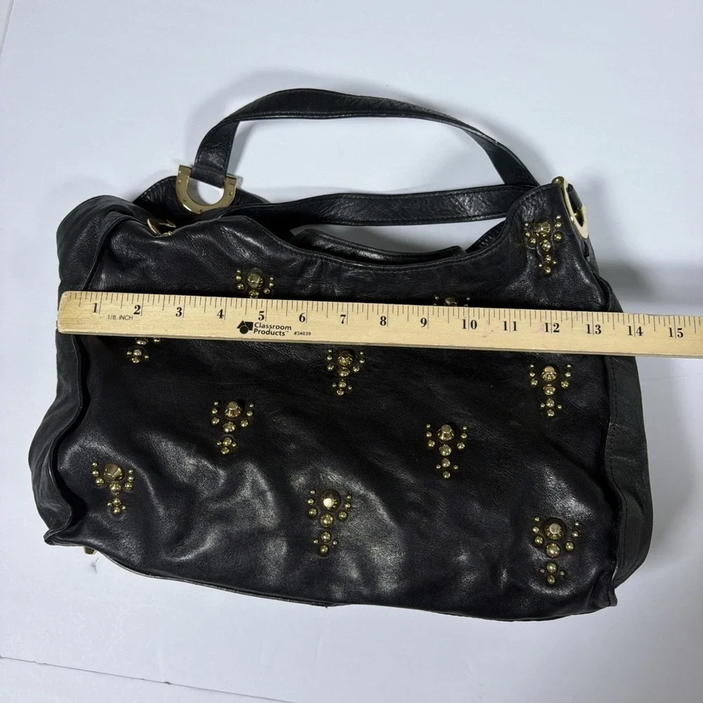 Vintage Y2K Juicy Couture Black Leather Hand Bag Purse Studded Key Hobo